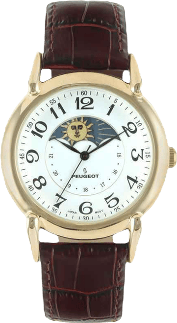 Men's 40mm Vintage Like White Dial Sun Moon Brown Leather Strap Watch