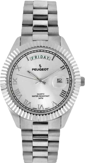 Men's 40mm Silver Face Fluted Bezel Stainless Steel Bracelet Watch