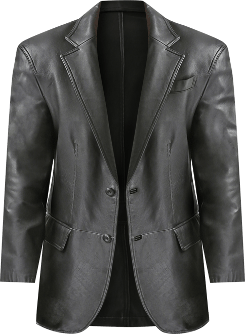 Men Two-Button Leather Blazer