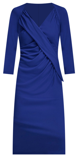 Donna Karan Short Sleeve V-Neck Ruched Detail Knee Length Sheath Dress