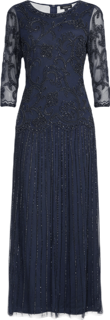 pisarro nights beaded mesh dress regular & petite Pisarro Nights Beaded Mesh Dress Sz 4 Black