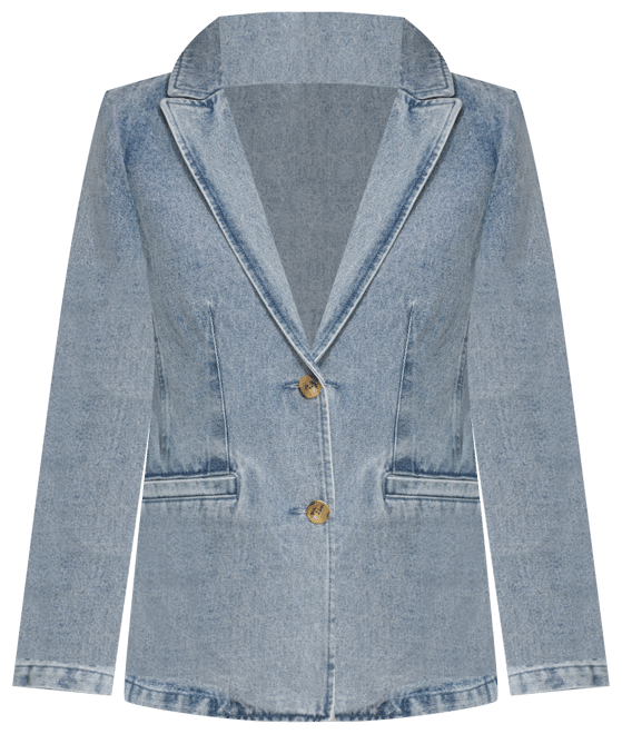 Plus Size Denim Long-Sleeve Blazer Jacket