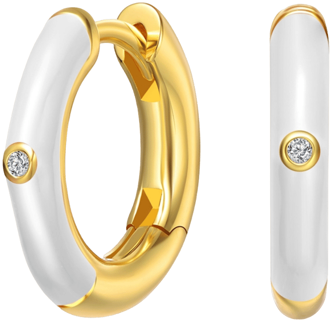Kid's 14k Gold Plated Enamel & Cubic Zirconia Hoop Earrings