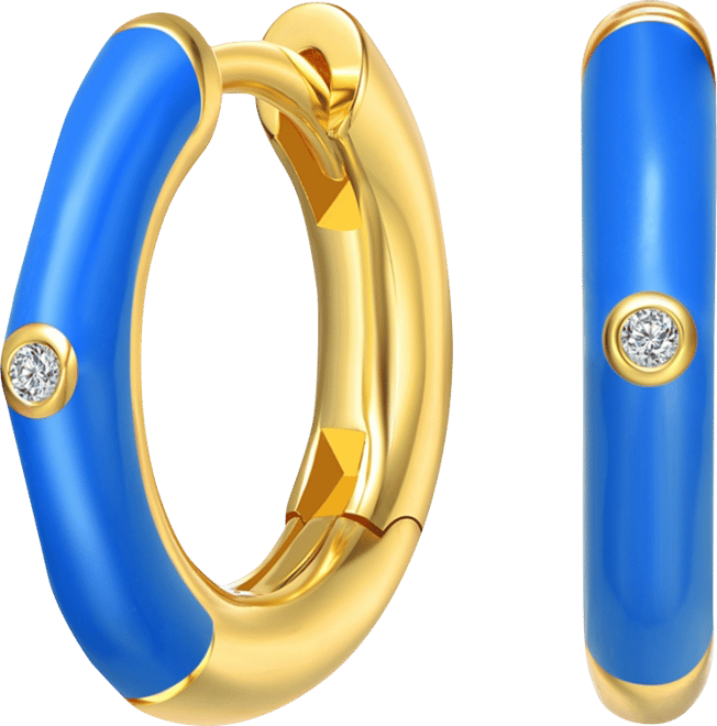 Kid's 14k Gold Plated Enamel & Cubic Zirconia Hoop Earrings