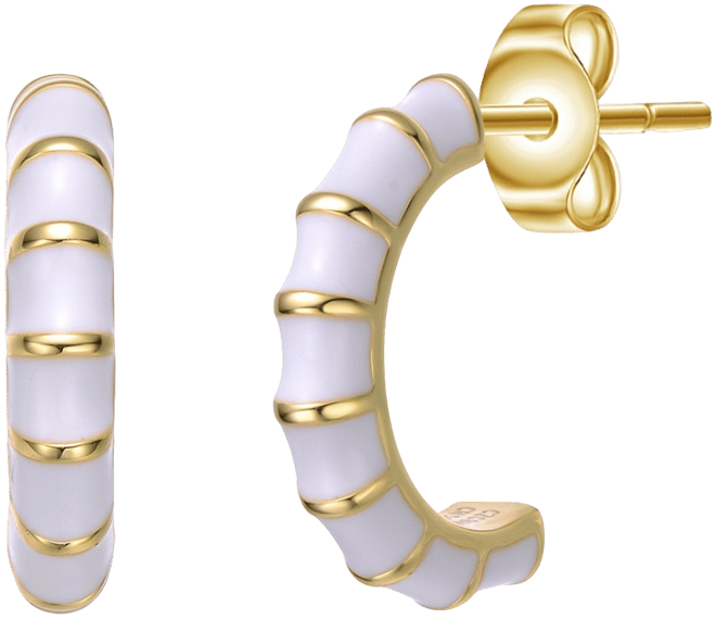 Gigi Girl Kids 14k Yellow Gold Plated Enamel Seashell Half C-Hoop Earrings