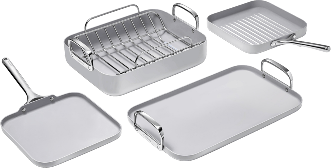 Non-Stick Ceramic-Coated 7 Piece Square Cookware Set