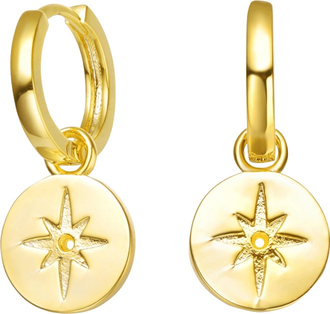 Kids/Young Teens 14K Gold Plated With Star paved on Round Bar Drop Earrings