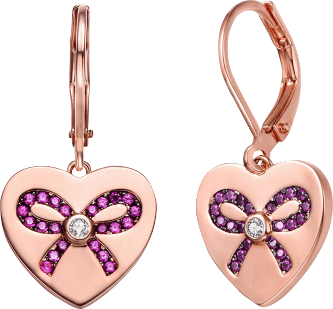 Kids/Young Teens 18K Rose Gold Plated with Infinity Ribbon Paved on Heart Shaped Dangle Earrings