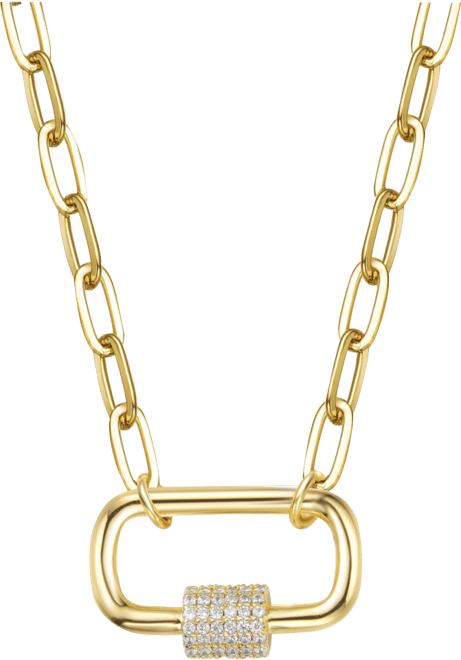 Kids/Young Teens 14K Gold Plated Cubic Zirconia Chain Rectangle Pendant Necklace