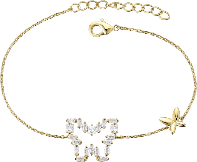 Gigi Girl Kids/Young Teens 14k Gold Plated with Baguette Cubic Zirconia Halo Butterfly Charm Adjustable Bracelet