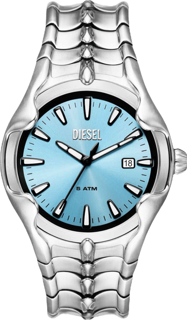 Men's Vert Three Hand Date Silver-Tone Stainless Steel Watch 44mm