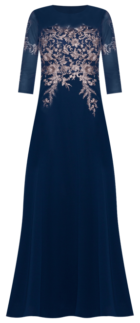 Petite Floral-Embroidered Mesh Gown