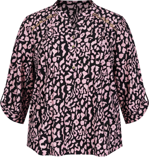 Plus Size Long Sleeve Pintuck Front Top with Chain Details