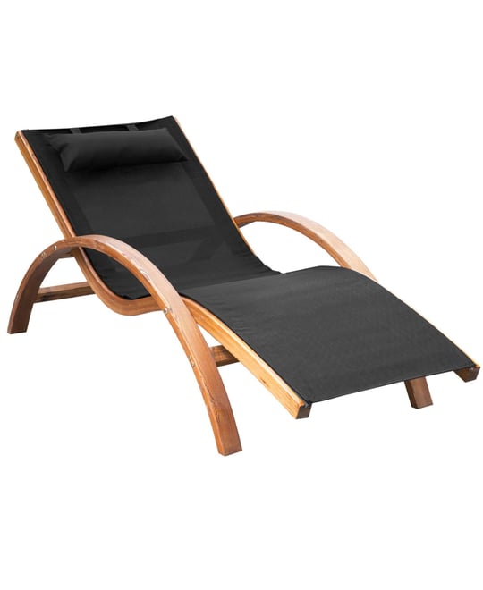 Outdoor Mesh Lounge Chair w/ Large Comfortable Cushion & Wood Material
