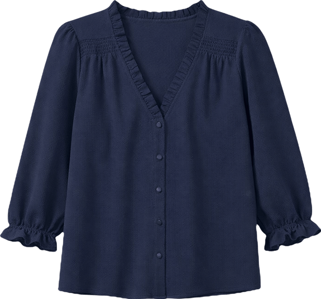 Women's Ruffled Button-Front 3/4-Sleeve Blouse