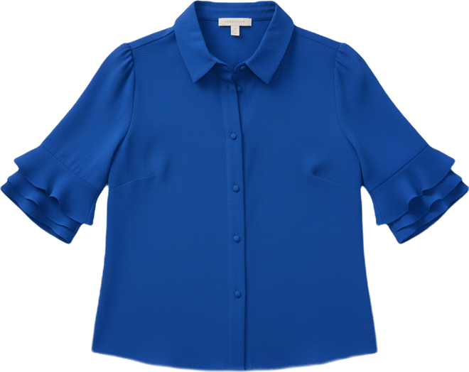 Women's Button-Front Ruffled 3/4-Sleeve Blouse