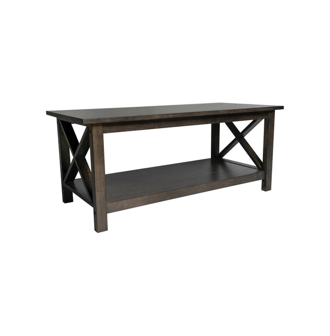 Matty Rustic Coffee Table With Lower Shelf, Farmhouse Style Solid Wood Accent Table