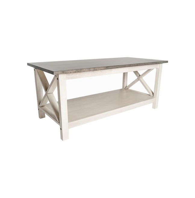 Matty Rustic Coffee Table With Lower Shelf, Farmhouse Style Solid Wood Accent Table