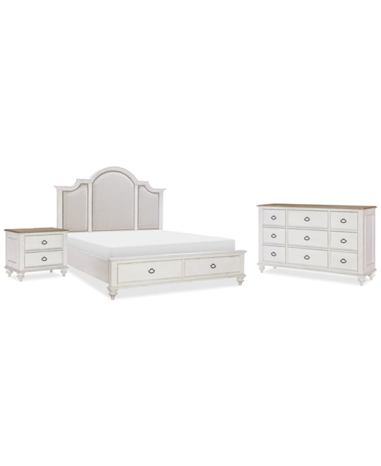 Mandeville 3pc Bedroom Set (Upholstered Queen Storage Bed + Dresser + 2-Drawer Nightstand)