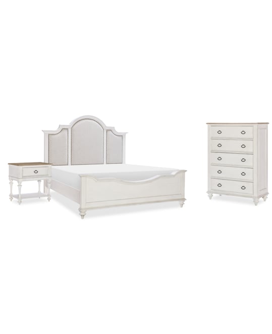 Mandeville 3pc Bedroom Set (Upholstered King Bed + Drawer Chest + 1-Drawer Nightstand)
