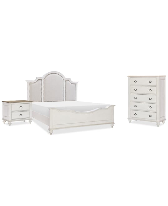 Mandeville 3pc Bedroom Set (Upholstered California King Bed + Drawer Chest + 2-Drawer Nightstand)