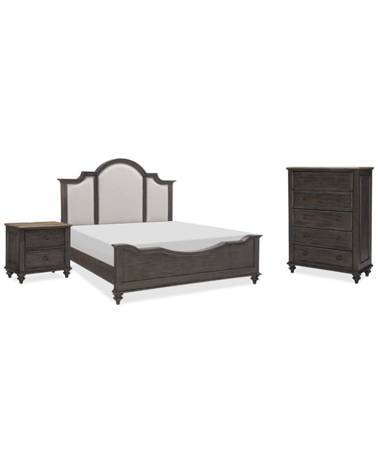 Mandeville 3pc Bedroom Set (Upholstered California King Bed + Drawer Chest + 2-Drawer Nightstand)