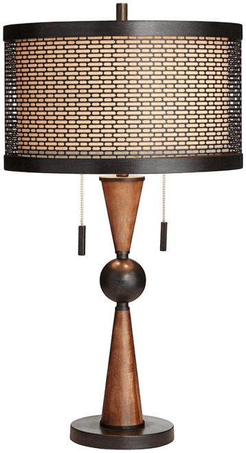 Hunter Modern Rustic Farmhouse Table Lamp 29 3/4" Tall Cherry Wood Bronze Metal Double Drum Shade for Bedroom Living Room Hou