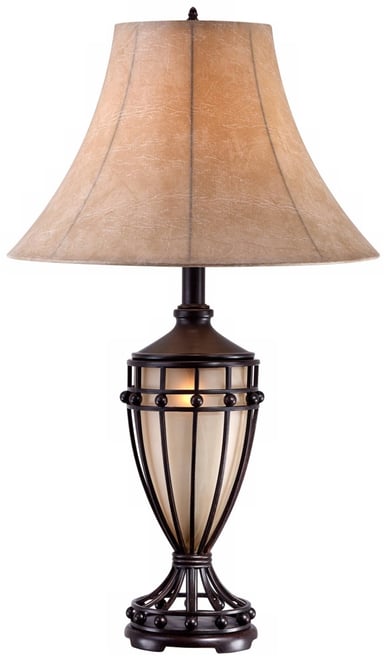Cardiff Rustic Table Lamp 33" Tall Brushed Iron with Nightlight Beige Fabric Shade for Bedroom Living Room Bedside Nightstand
