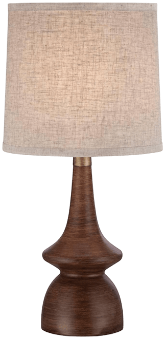Mid Century Modern Table Lamp 24" High Walnut Faux Wood Brown Off White Linen Drum Shade for Bedroom Living Room House Bedside Offic