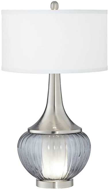 Courtney Modern Table Lamp 28 1/2" Tall Fluted Smoked Glass with Nightlight White Linen Drum Shade for Bedroom Living Room Nightstan
