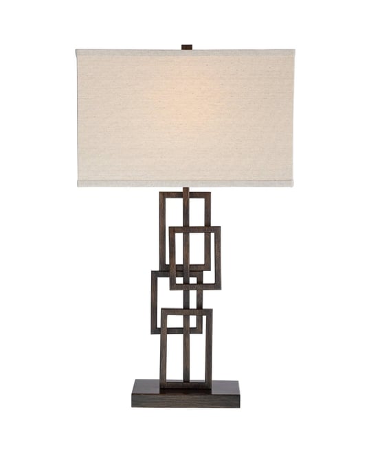 Kory Modern Industrial Table Lamp 26 1/2" High Dark Bronze Metal Sculptural Stacked Geometric Off White Shade Bedroom Living Room -