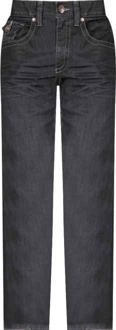 Men's Relaxed Straight Leg Premium Denim Jeans Black Coated Throwback Style Zipper Trim Pockets