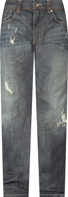 Men's Relaxed Straight Distressed Vintage like Tint & Whisker Denim Jeans