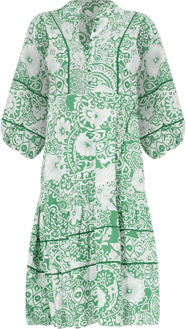 Green and White Floral Hillsborough Midi Dress