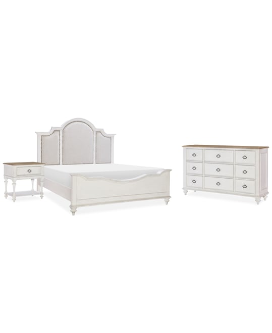 Mandeville 3pc Bedroom Set (Upholstered King Bed + Dresser + 1-Drawer Nightstand)