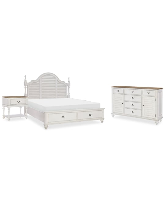 Mandeville 3pc Bedroom Set (Louvered Queen Storage Bed + Louvered Dresser + 1-Drawer Nightstand)