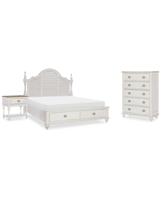 Mandeville 3pc Bedroom Set (Louvered Queen Storage Bed + Drawer Chest + 1-Drawer Nightstand)
