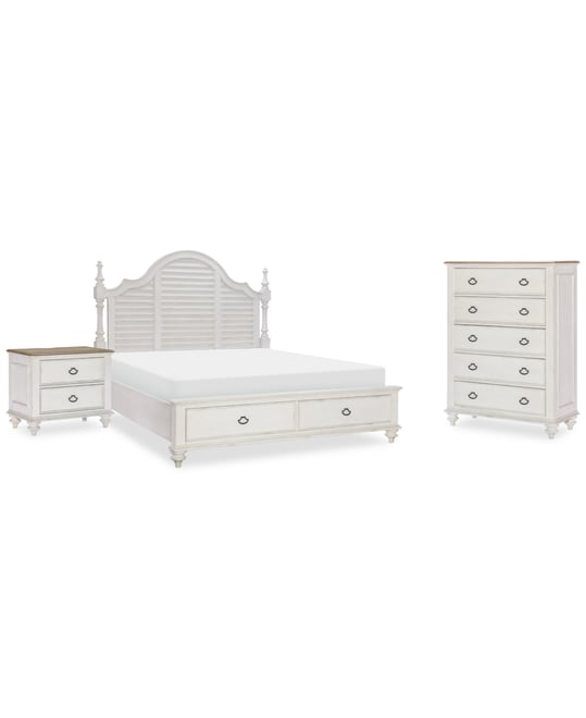 Mandeville 3pc Bedroom Set (Louvered Queen Storage Bed + Drawer Chest + 2-Drawer Nightstand)