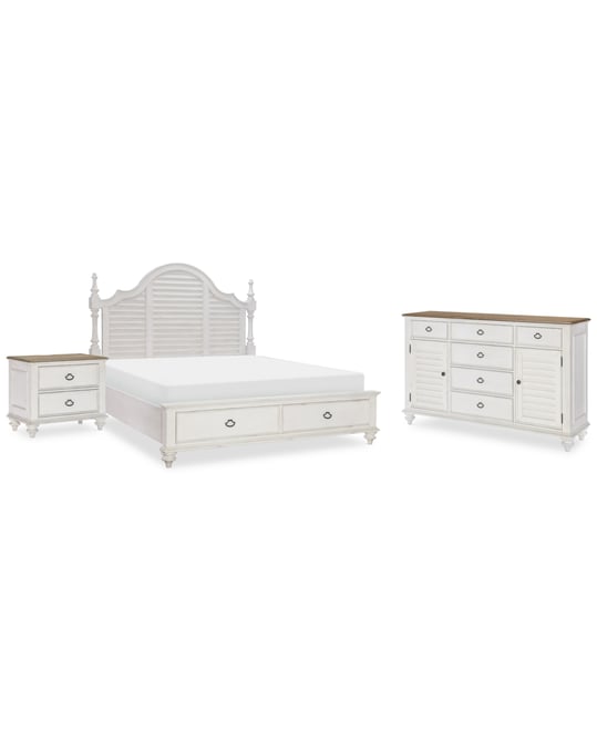 Mandeville 3pc Bedroom Set (Louvered California King Storage Bed + Louvered Dresser + 2-Drawer Nightstand)