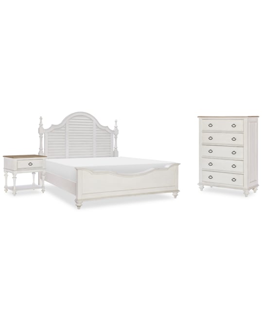 Mandeville 3pc Bedroom Set (Louvered King Bed + Drawer Chest + 1-Drawer Nightstand)
