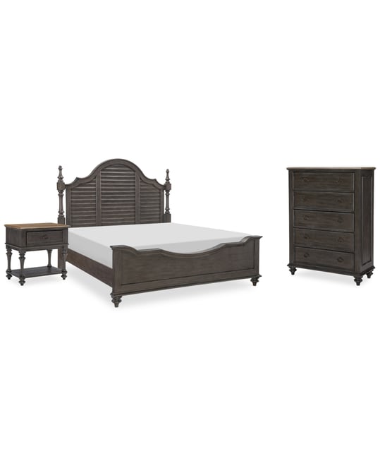 Mandeville 3pc Bedroom Set (Louvered King Bed + Drawer Chest + 1-Drawer Nightstand)