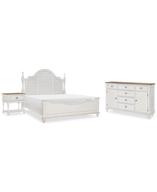 Mandeville 3pc Bedroom Set (Louvered California King Bed + Louvered Dresser + 1-Drawer Nightstand)