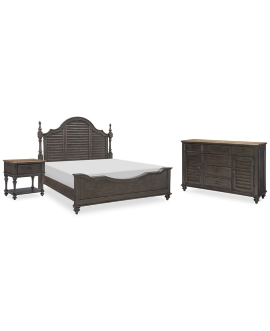Mandeville 3pc Bedroom Set (Louvered California King Bed + Louvered Dresser + 1-Drawer Nightstand)