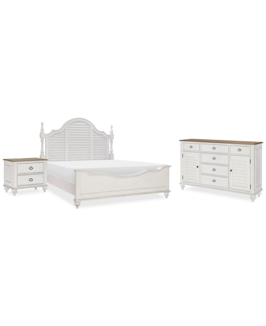 Mandeville 3pc Bedroom Set (Louvered California King Bed + Louvered Dresser + 2-Drawer Nightstand)