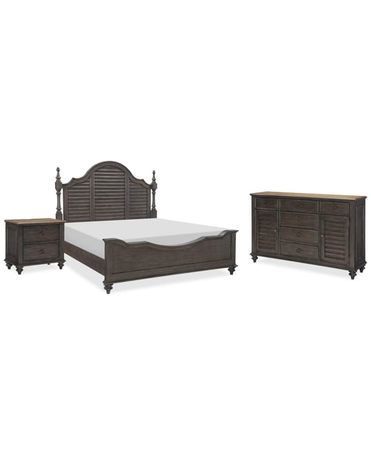 Mandeville 3pc Bedroom Set (Louvered California King Bed + Louvered Dresser + 2-Drawer Nightstand)