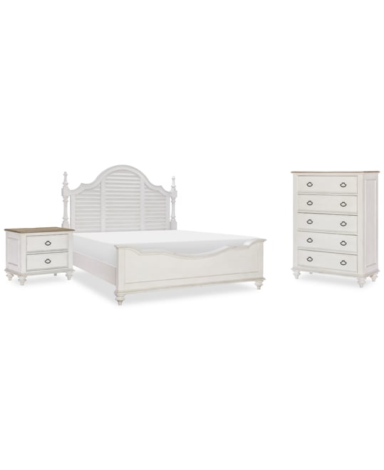 Mandeville 3pc Bedroom Set (Louvered California King Bed + Drawer Chest + 2-Drawer Nightstand)