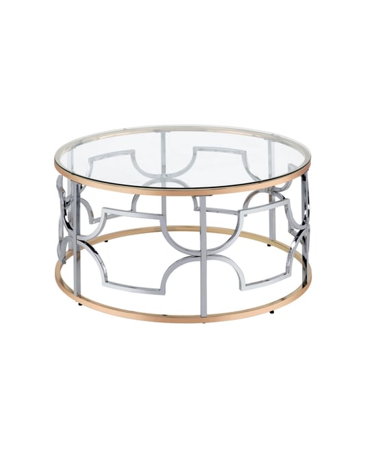36" Metal, Glass Camille Modern Round Glass Top Coffee Table