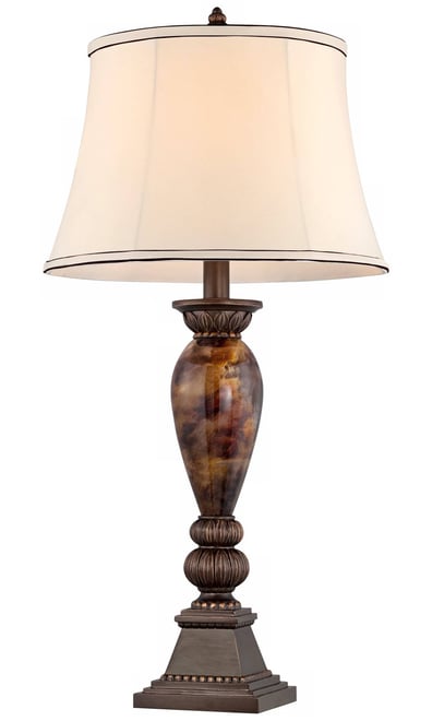 Mulholland Traditional Vintage like Table Lamp 33" Tall Aged Bronze Golden Faux Marble Off White Bell Shade for Living Room Bedroom House Bedside