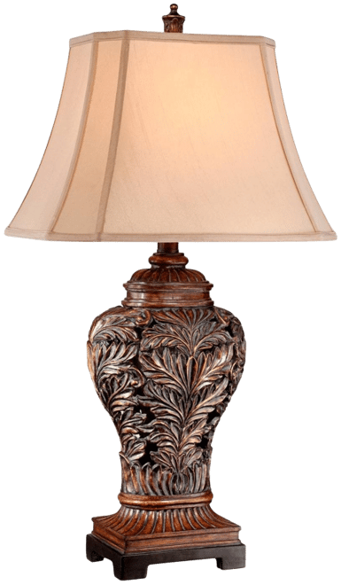 Leafwork Vase 32 1/2" Tall Large Traditional End Table Lamp Brown Wood Finish Tan Rectangular Shade Living Room