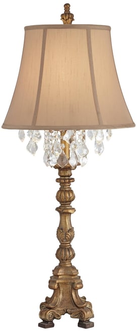 Duval Traditional Table Lamp 33" Tall Aged Gold Candlestick Crystal Fabric Bell Shade for Bedroom Living Room Bedside Office Famil